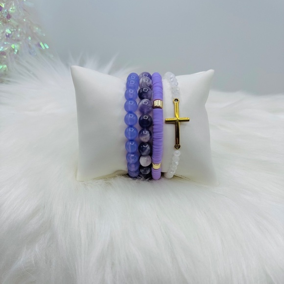 Stainless Steel Cross beaded Arm Candy  Bracelet -  Lavender Color theme - Picture 2 of 6